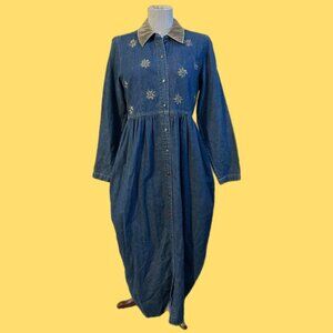 Vintage Sigrid Olsen Sport Size Medium 100% Cotton Demin Button Down Long Sleeve